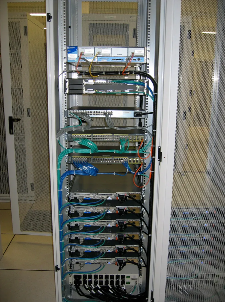 A rack filled with dozen servers